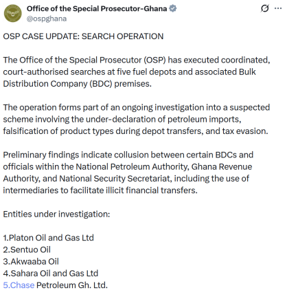 OSP investigate fuel firms