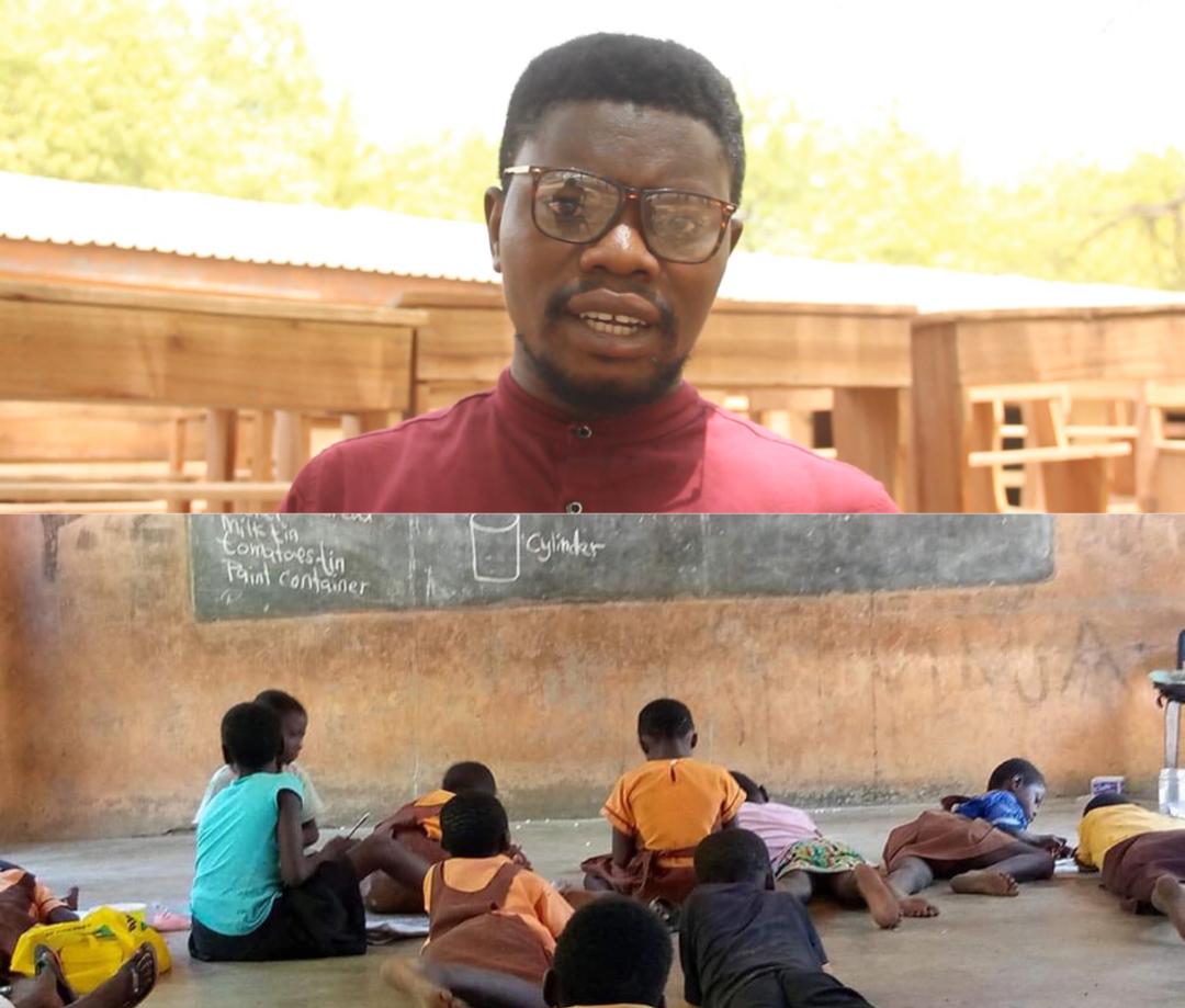 UE/R: Teacher mobilizes desks for Naaga Basic Sch pupils who used to learn on the floor