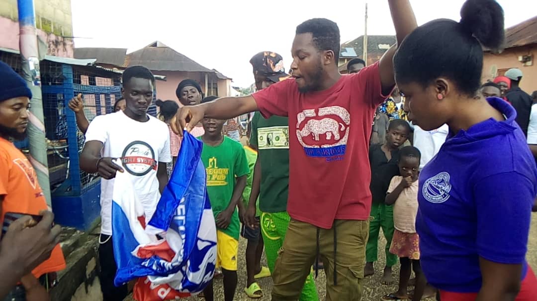 [Photos] NPP youth burn party flag, lock up offices in Apedwa over Akufo-Addo MCE nominee