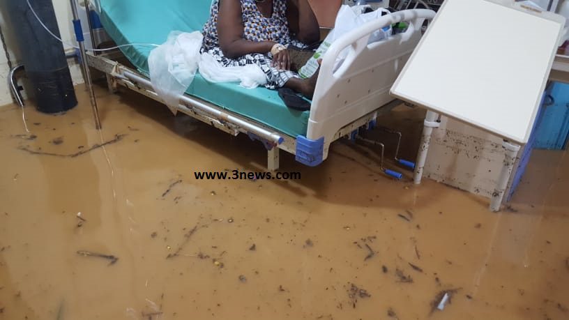 [Photos] Covid patients moved out as heavy rains flood Cape Coast Hospital