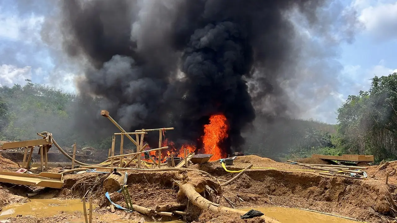 Galamsey Fight: 56 persons arrested, 25 Changfangs set Ablaze in Western Region